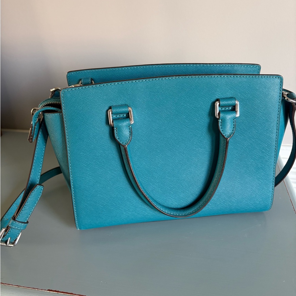 Michael Kors Teal Saffiano Satchel with Removable Strap - Picture 2 of 5